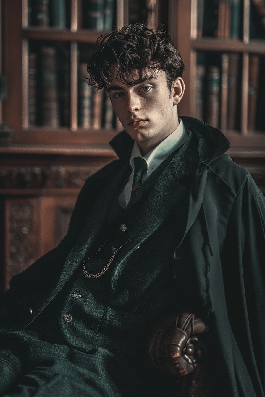 a sneering sytherin teenage boy student 