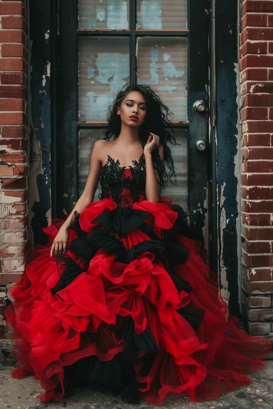 red and black quinceanera dress