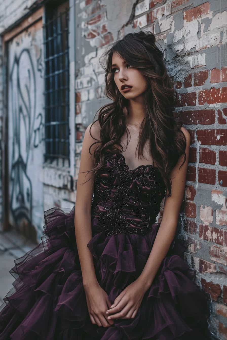 dark burgundy quinceanera dress