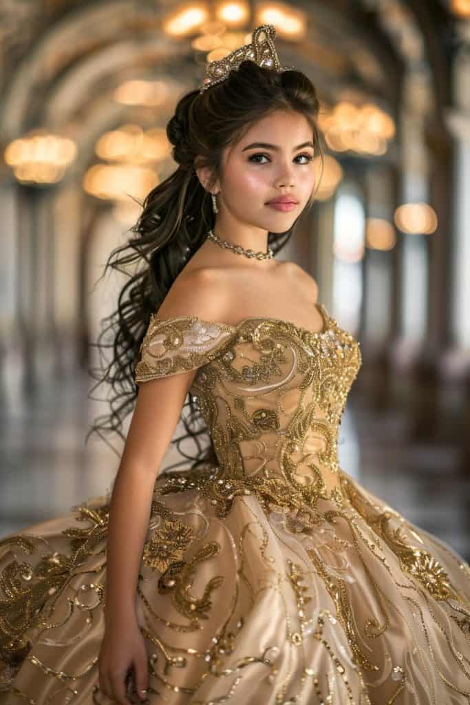 gold quinceanera dress