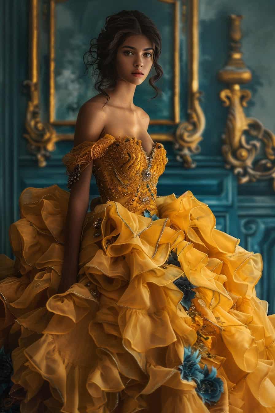 yellow quinceanera dress ballroom 