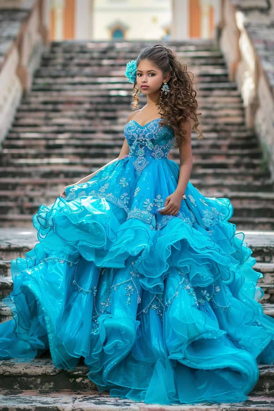 blue turquoise quinceanera dress