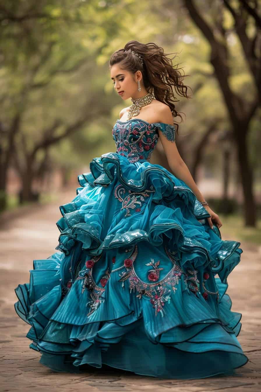 teal turquoise quinceanera dress