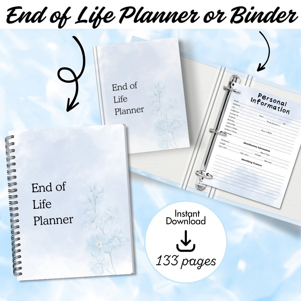 end of life planner binder printable 