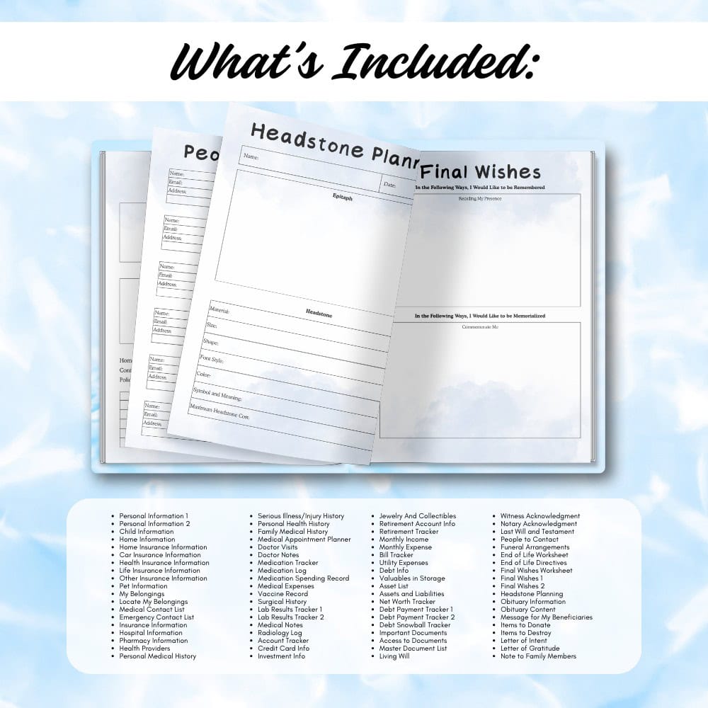 whats included end of life planner printable 