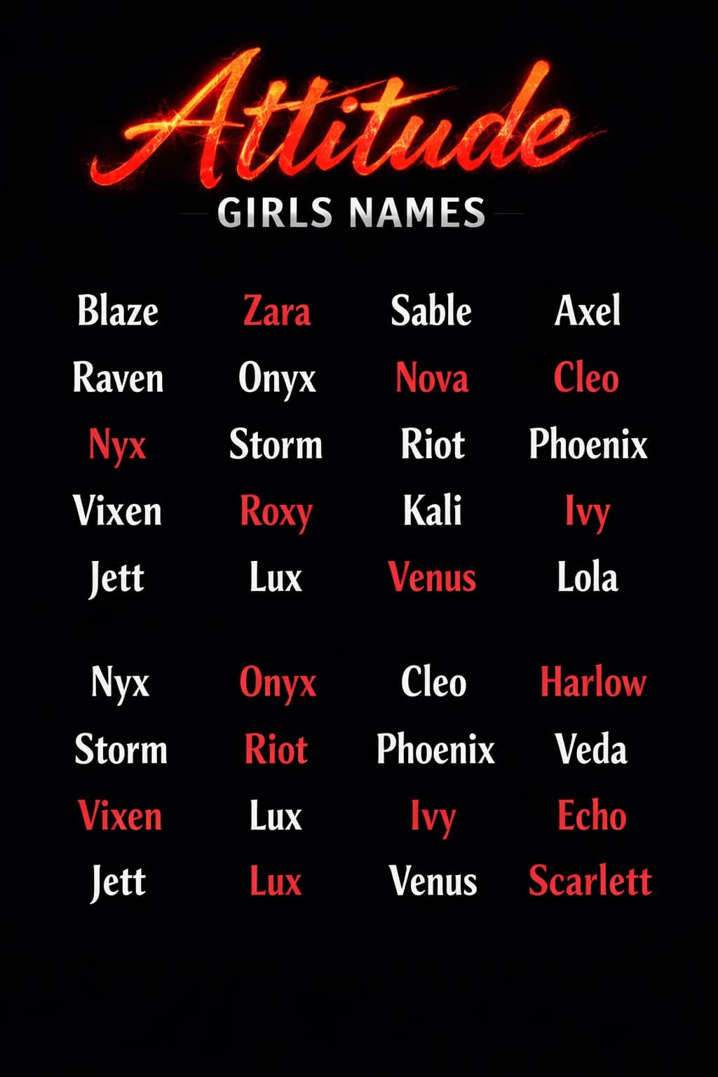 list of attitudes names for girls 