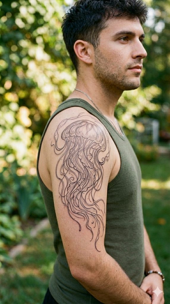 jellyfish shoulder tattoo for man 