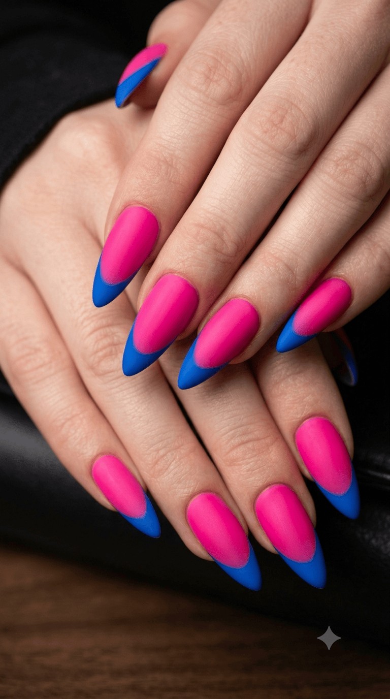 hot pink and blue French tips 