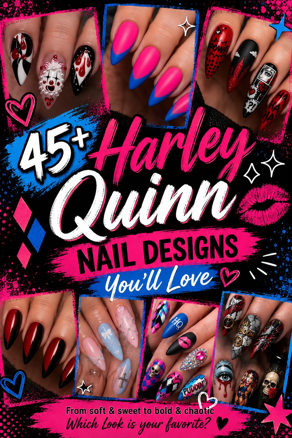harley Quinn themed nails 