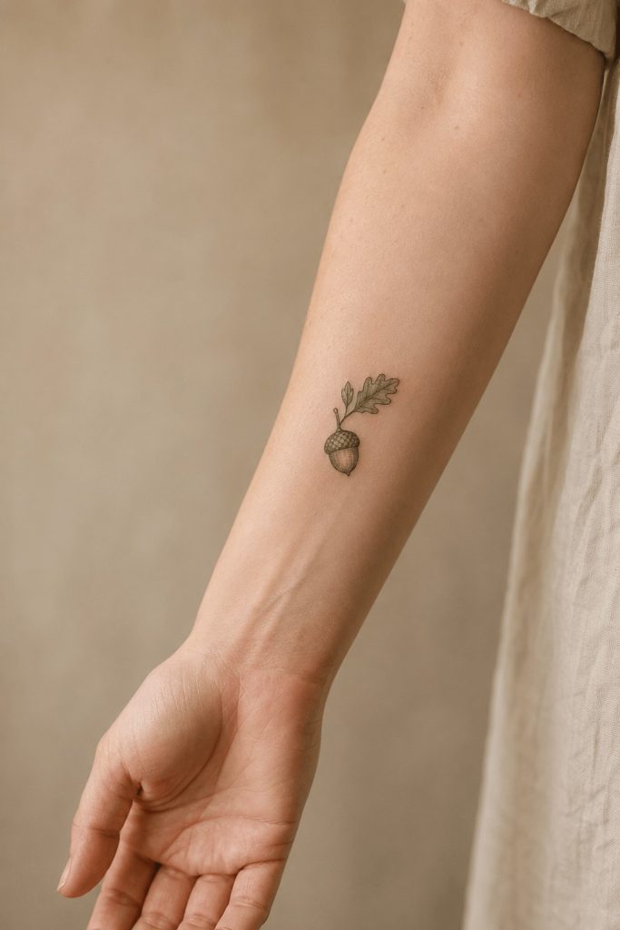 small aesthetic acorn tattoo 