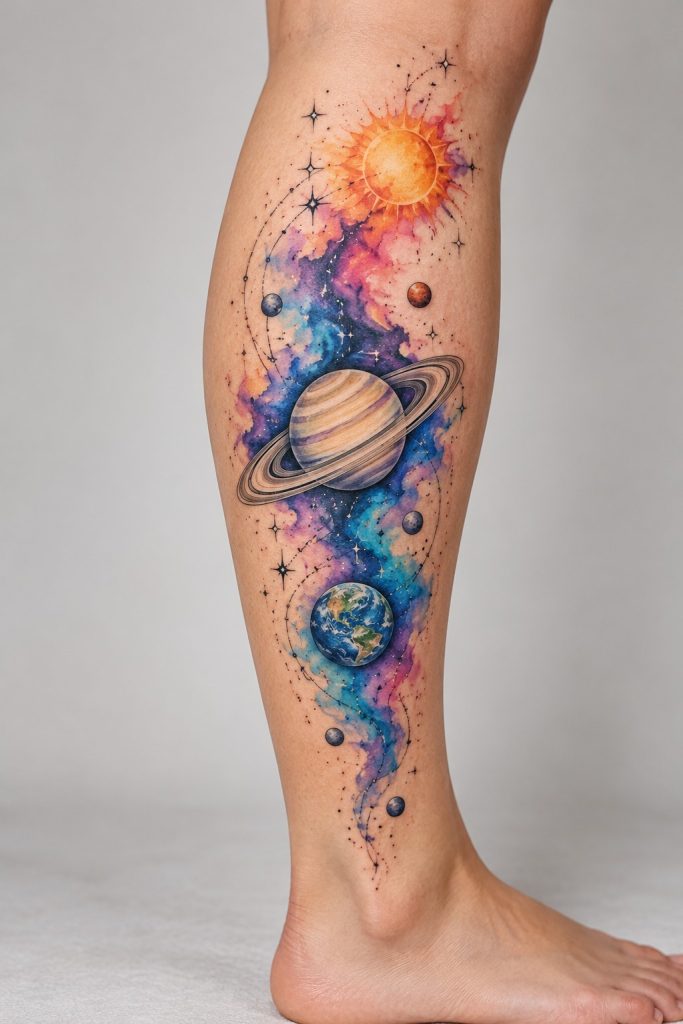 watercolor solar system tattoo 